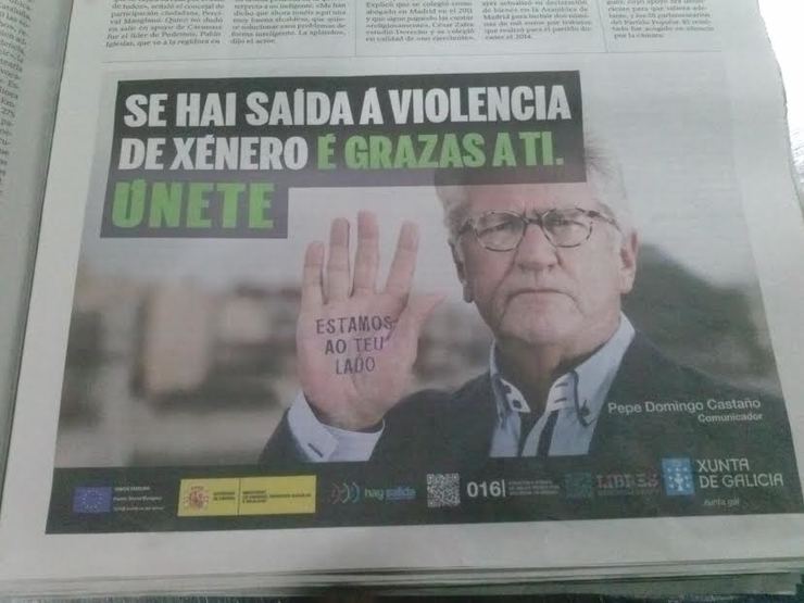 Publicidade aparecida nos grandes medios sobre unha campaña de Violencia de xénero