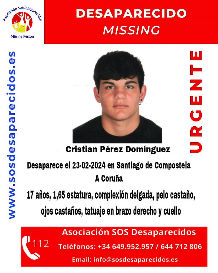 Procura dun menor de 17 anos en Santiago de Compostela / SOS DESAPARECIDOS - Arquivo