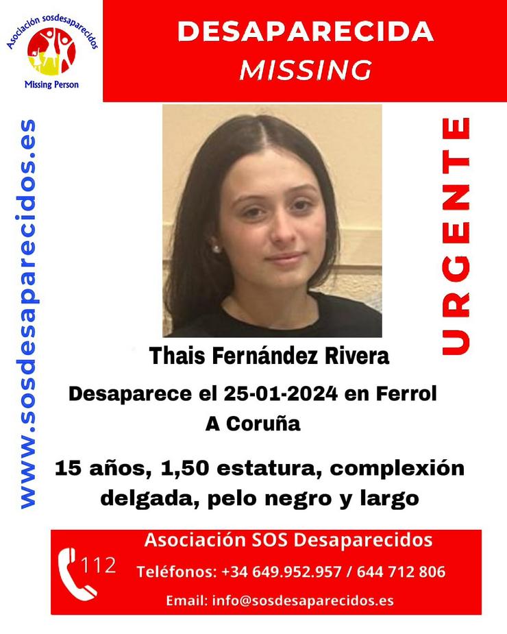 Moza desaparecida en Ferrol. SOS DESAPARECIDOS / Europa Press