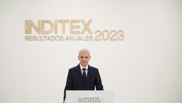 O conselleiro delegado de Inditex, Óscar García Maceiras, durante a presentación dos resultados do exercicio 2023 de Inditex. Gustavo da Paz - Europa Press / Europa Press