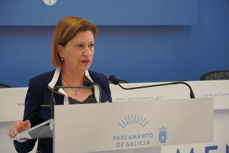 A deputada do PSdeG Elena Espinosa nunha rolda de prensa no Parlamento de Galicia.. PSDEG / Europa Press