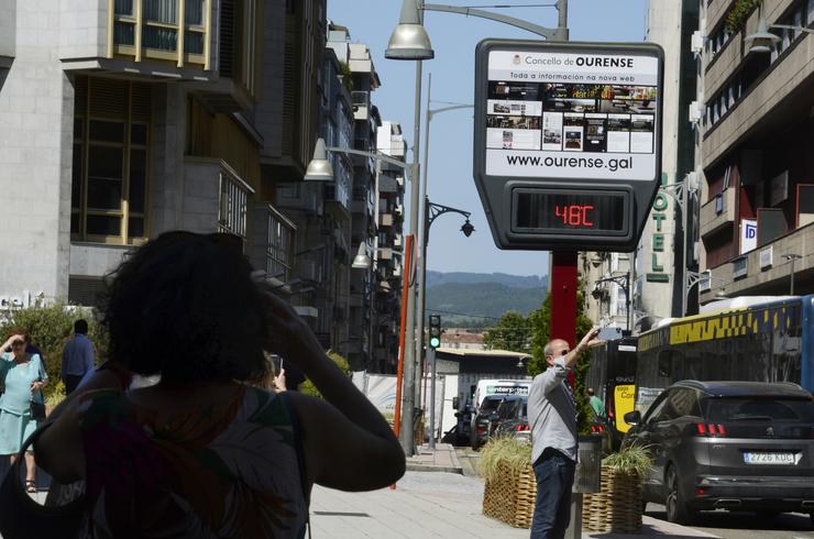 Termómetro no parque de San Lázaro, a 8 de agosto de 2023, en Ourense / Rosa Veiga - Arquivo