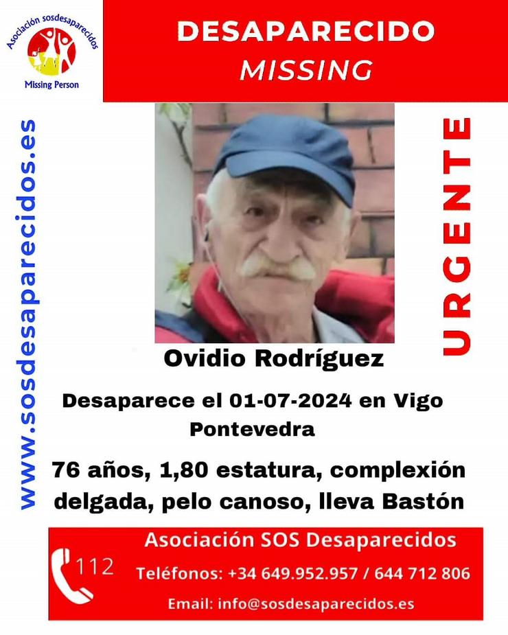 Ovidio Rodríguez, home de 76 anos desaparecido en Vigo / SOS DESAPARECIDOS