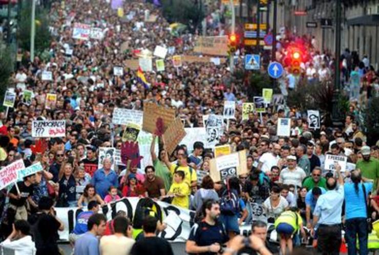 Manifestación dos 'indignados' o pasado 15 de outubro en Vigo 