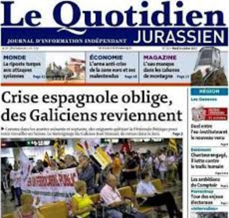 Unha das portadas de Le Quotidien adicada á emigración galega a Suiza