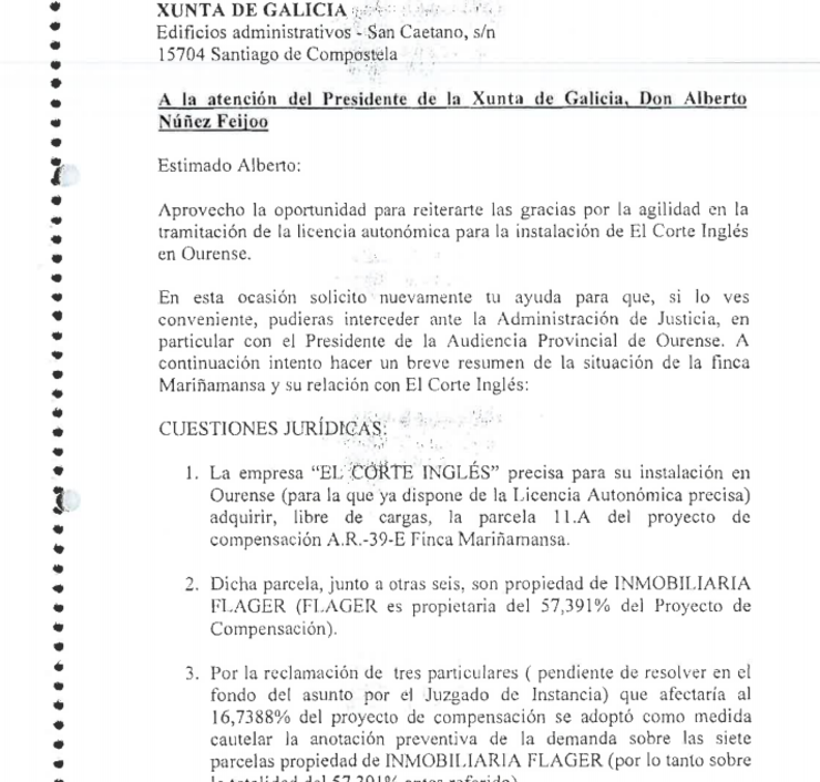 Carta remitida por Alberto López a Feijóo