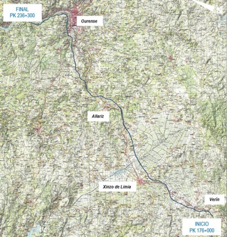 Mapa parcial da A-52. MINISTERIO DE TRANSPORTES