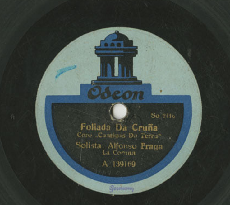 Portada dun dos discos de lousa gravados polo Coro Cántigas da Terra na Coruña en 1921