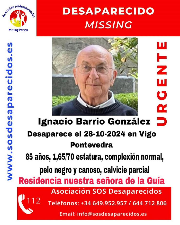 Alerta de desaparición do sacerdote Ignacio Barrio González en Vigo / SOS DESPARECIDOS