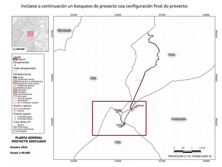 Mapa de emprazamento do parque eólico Castrove. XUNTA / Europa Press