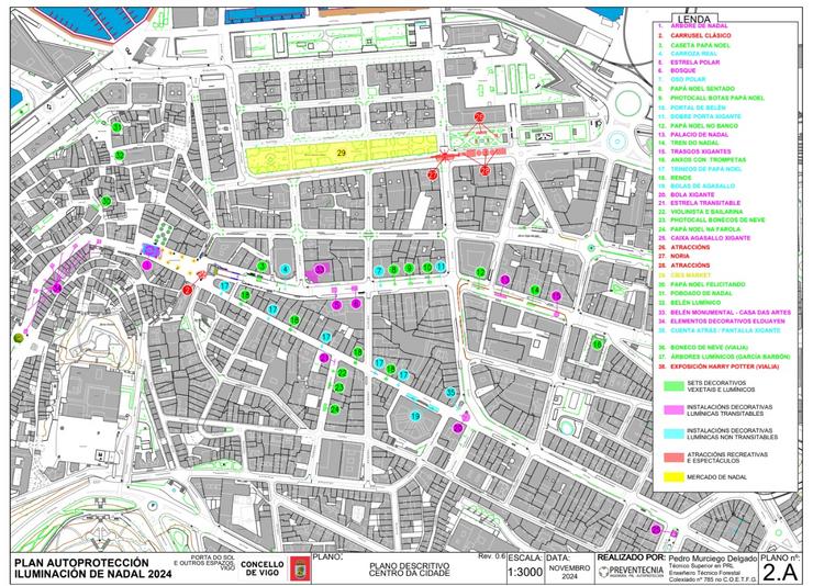 Plano coas luces de Nadal de Vigo 2024 