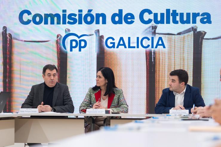 Román Rodríguez, Paula Prado e Daniel Chapela na comisión de Cultura do PPdeG.. PPDEG 