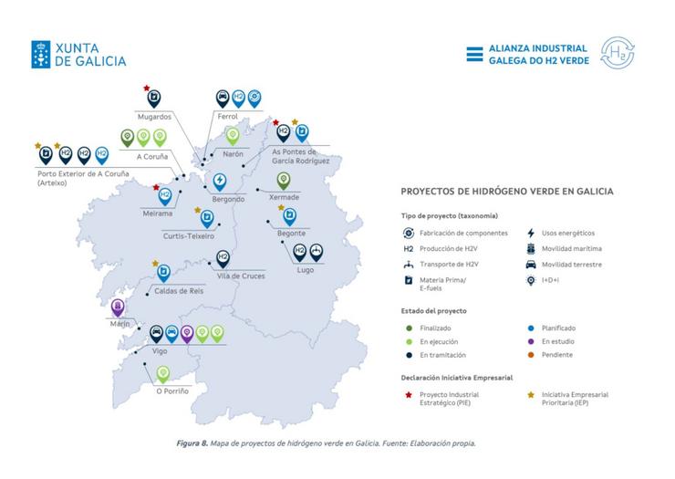 Mapa de capacidades do hidróxeno verde en Galicia. AGH2 