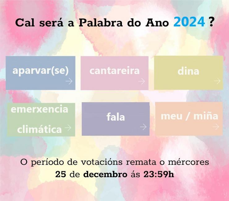 'Cantareira, 'Aparvar(Se)', 'Dina', 'Emerxencia Climática', 'Fala' E 'Meu'; Finalistas A Palabra Do Ano 2024 Da RAG. RAG 