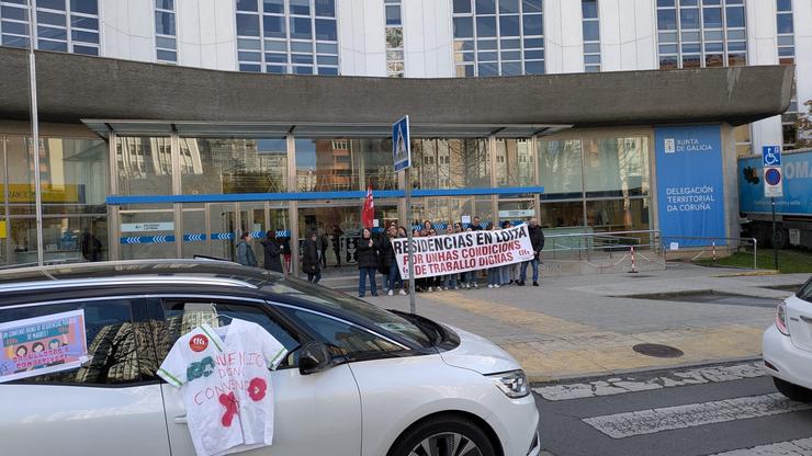 Protesta na Coruña de traballadoras de residencias privadas. CIG / Europa Press