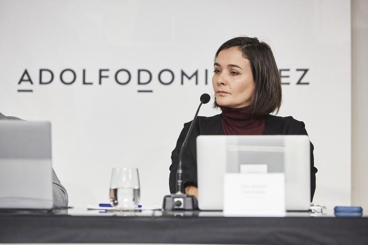 A presidenta executiva de Adolfo Domínguez, Adriana Domínguez, durante a presentación de resultados do primeiro trimestre de Adolfo Domínguez, a 27 de abril de 2023, en San Cibrao das Viñas, Ourense, Galicia  (España). A empresa rexistrou un be. Agostime - Europa Press - Arquivo 