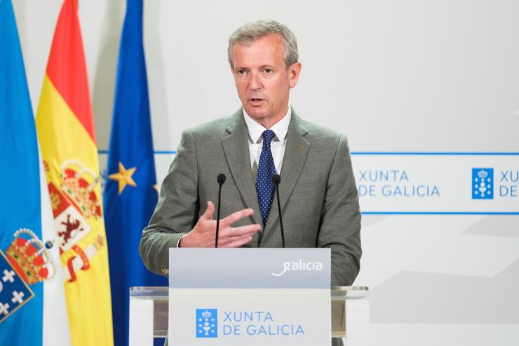 O presidente da Xunta, Alfonso Rueda, na rolda de prensa posteiror á reunión da Xunta 