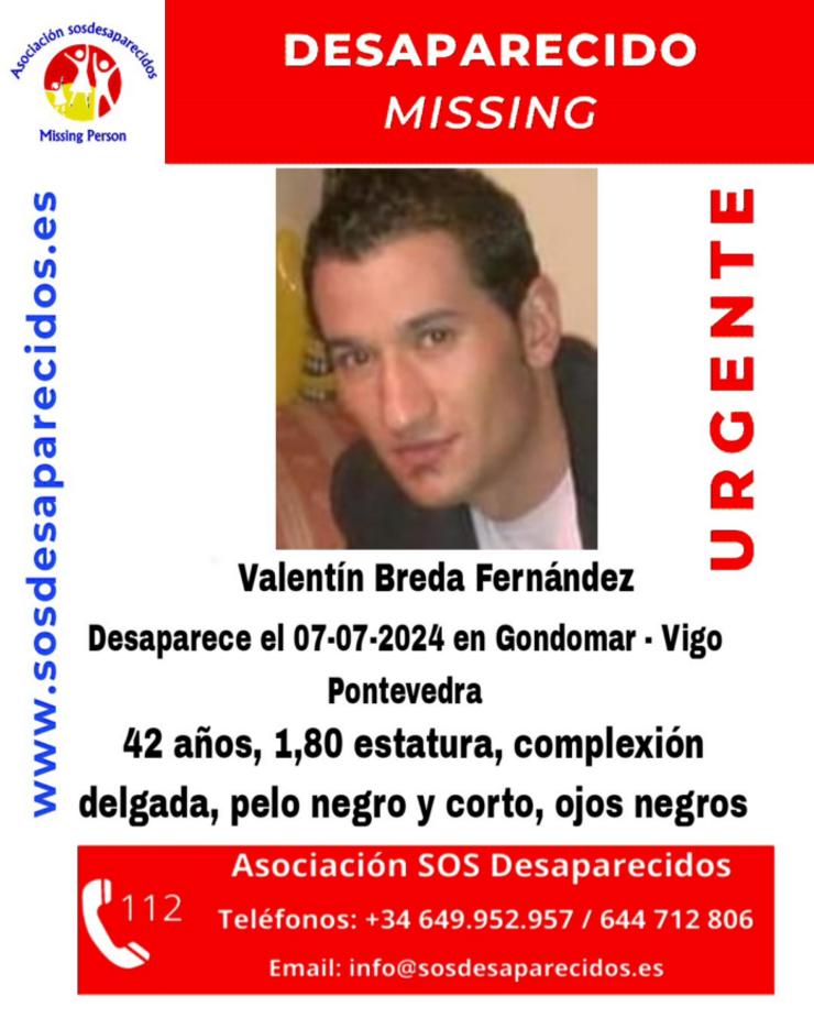 Valentín Breda Fernández, home de 42 anos desaparecido en Goncomar / SOS Desaparecidos