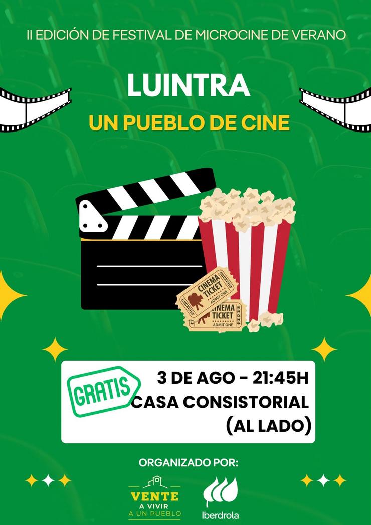 Cartel da iniciativa 'Un pobo de cinema', que terá lugar o sábado 3 de agosto en Luintra (Ourense). IBERDROLA 