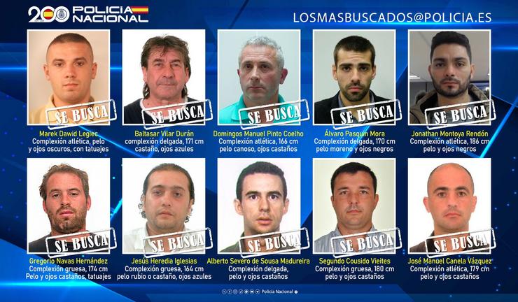 A Policía Nacional pide axuda cidadá para atopar a dez fugitivos que poderían atoparse en España. POLICÍA NACIONAL / Europa Press