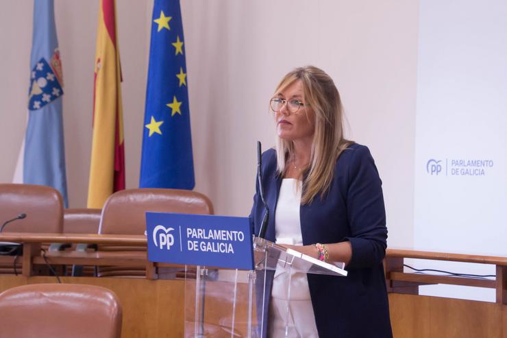 A viceportavoz do PPdeG no Parlamento galego Cristina Sanz, en rolda de prensa. PPDEG 