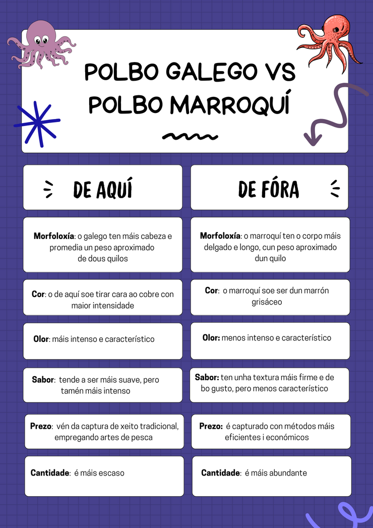 Infografía coas diferenzas entre polbo galego e marroquí 