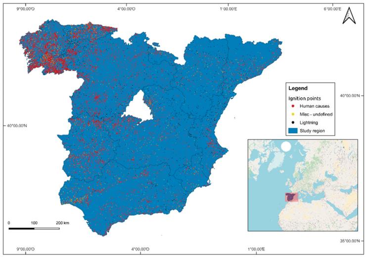 Mapa dos lumes que hai no Estado Español entre 2007 e 2015. A maior parte deles concentrados en Galicia 