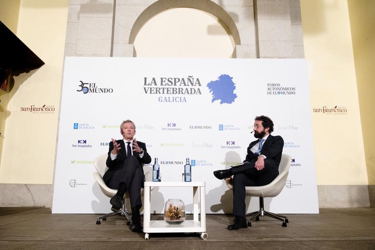 Alfonso Rueda, no foro que organiza 'O Mundo'. DAVID CABEZON @ XUNTA